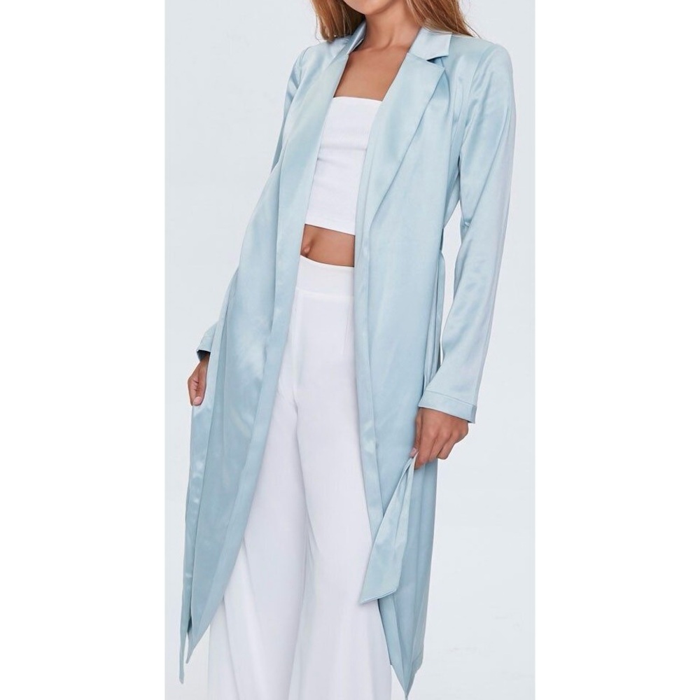 Forever 21 Light Blue Satin Duster Coat